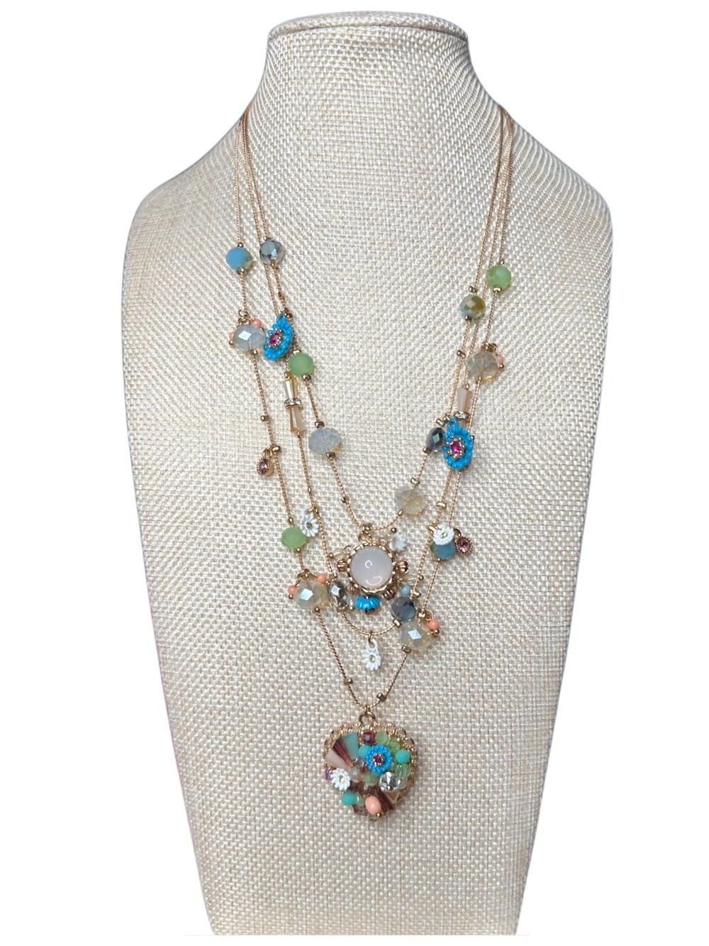 Betsey Johnson Pastel Multi-Strand Bead & Pendant Necklace - Gold Tone